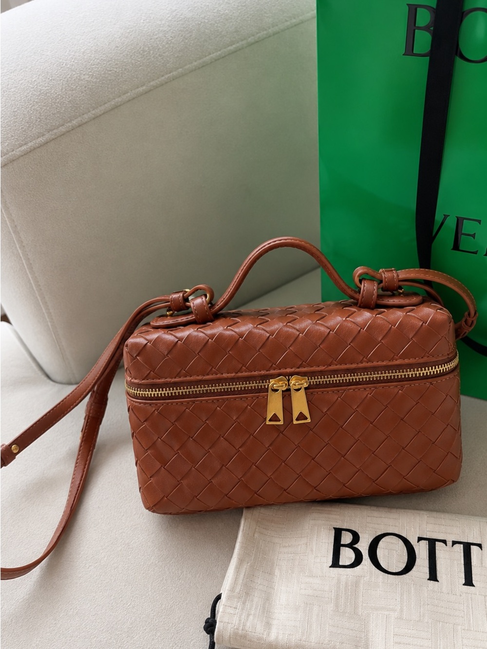NEW -Inspired Brown Woven Leather Crossbody Bag